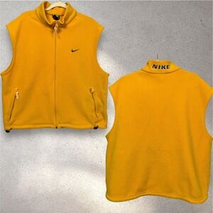 VTG 90s Y2K Nike Full Zip Fleece Vest Yellow Embroidery Swoosh Men XL Streetwear